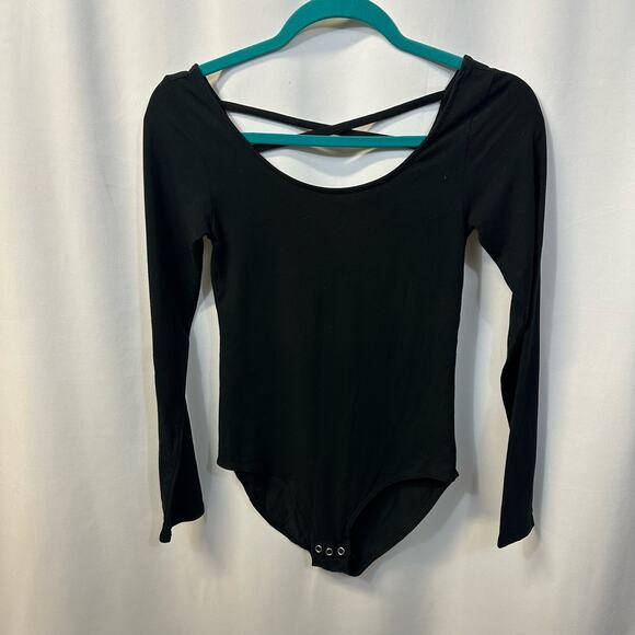 American Eagle AE Cotton Stretch Black Bodysuit Snap Close Open Back Small - Picture 5 of 5